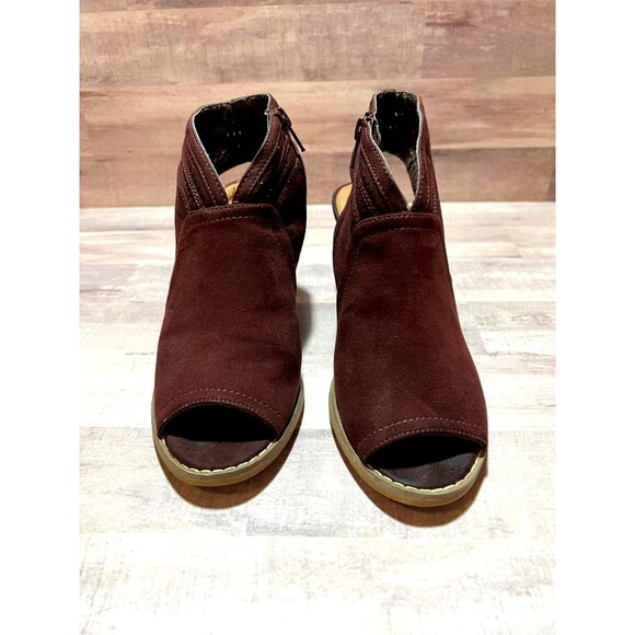 Sonoma Chic Stylish Burgundy Peep Toe Ankle Boots with Block Heel 6.5M Textile - Picture 2 of 11